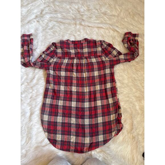 Anthropologie Long Red Plaid Flannel Shirt L - Picture 4 of 4
